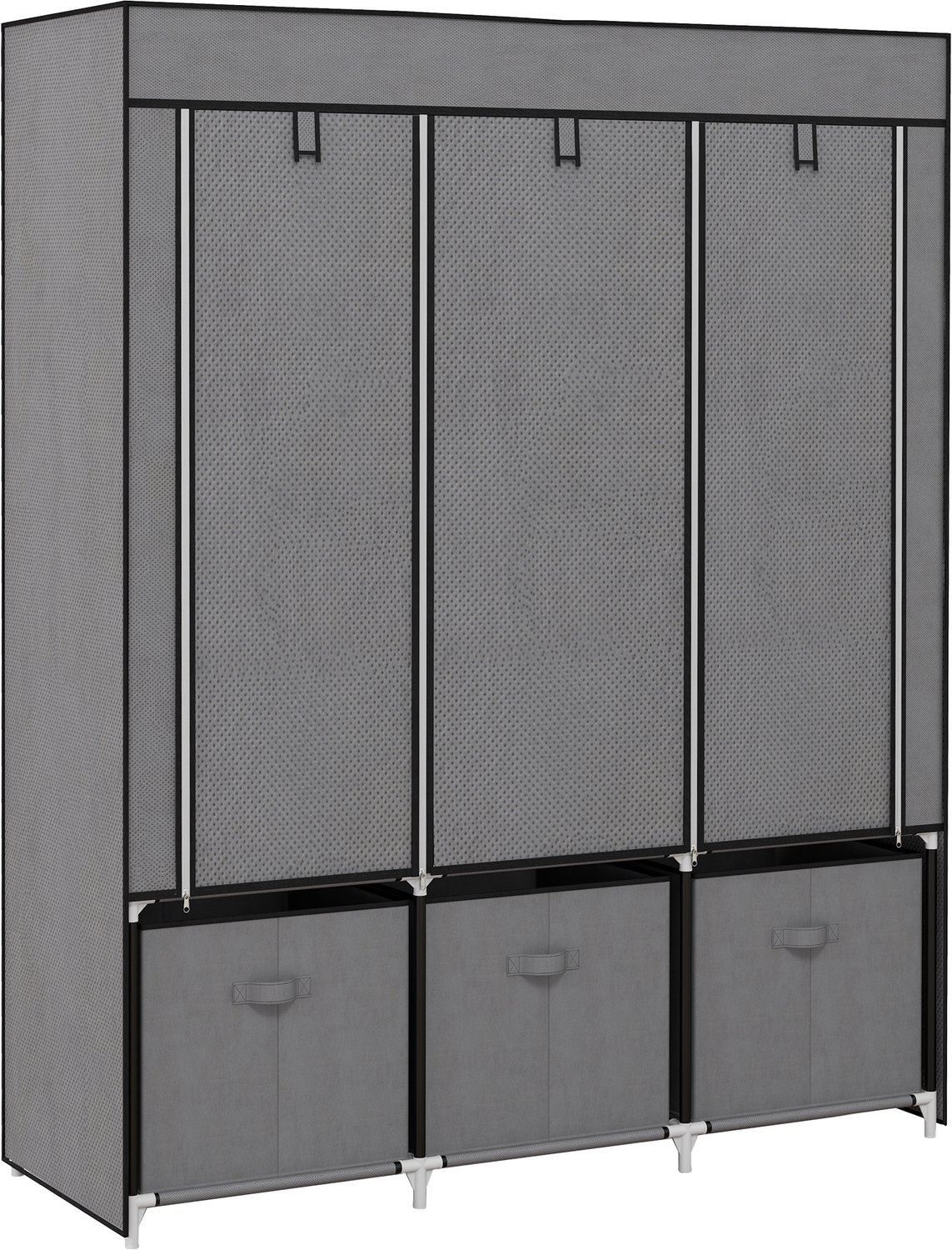 Clruro Stoffen Kledingkast - 125×43×162,5 cm - Rits - 3 Laden - Vliesstof/Staal - Donkergrijs