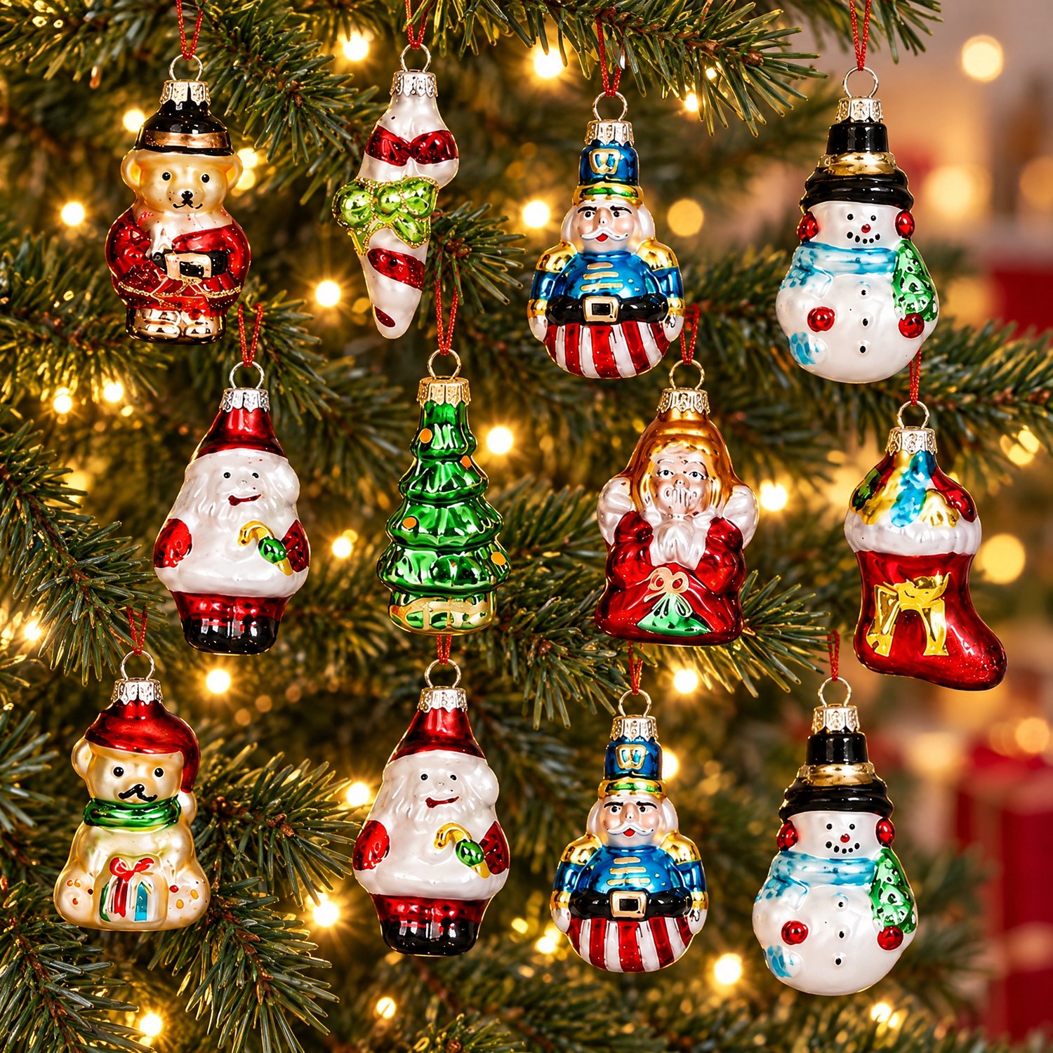 Cheqo Kersthangers Set van 20 Glazen Figuurtjes - Kerstballen Figuren - Kerstfiguren - Kerstornamenten - Kerstboomversiering - Kerstboomhangers - Kerstboom Versiering - Glazen Kersthangers - Kerstversiering Wit