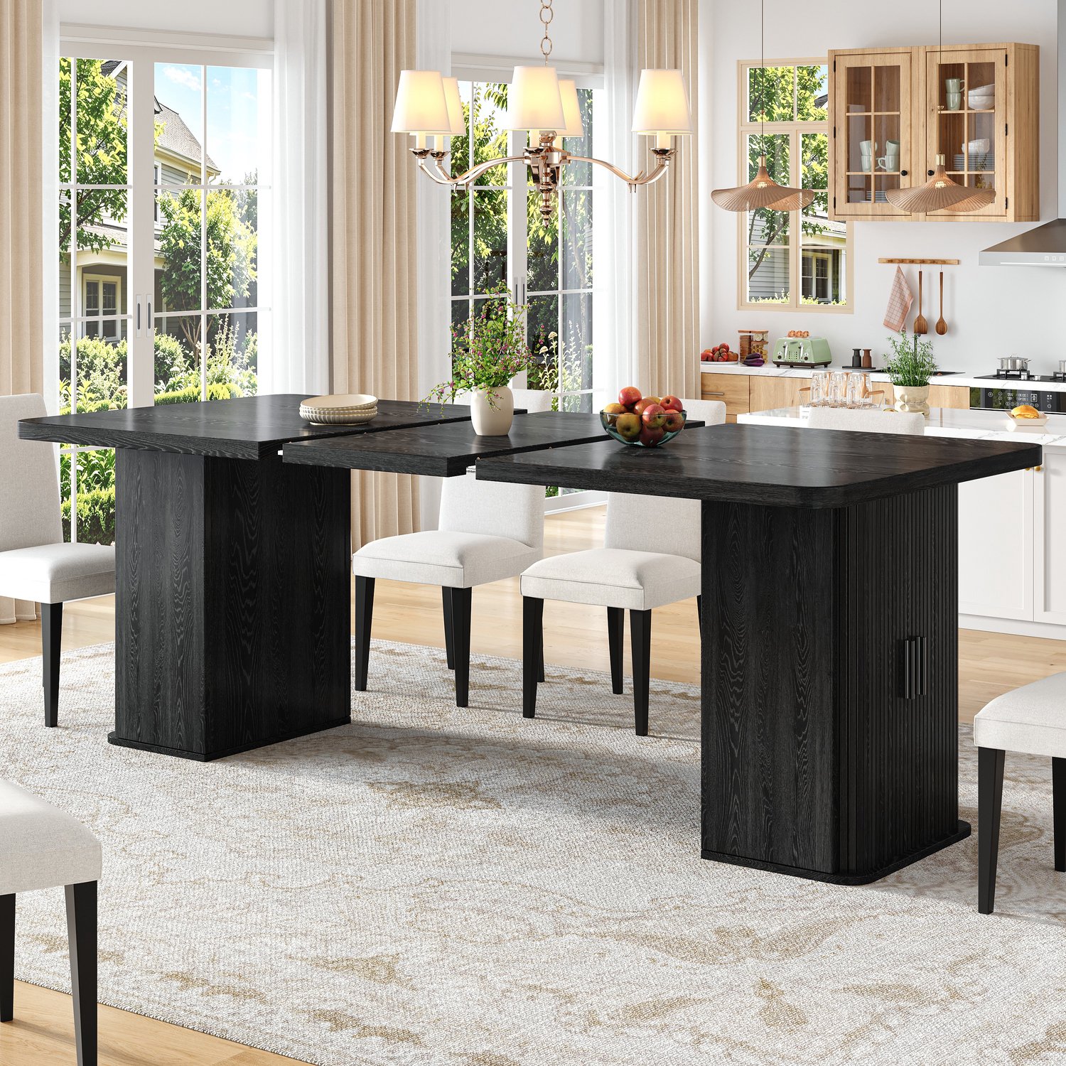 STILVORA Eettafel - Uitschuifbaar Van 140 Tot 180 Cm Met Opbergruimte - Voor Eetkamer En Keuken - MDF En Metaal - 140-180x80x75 Cm - Zwart