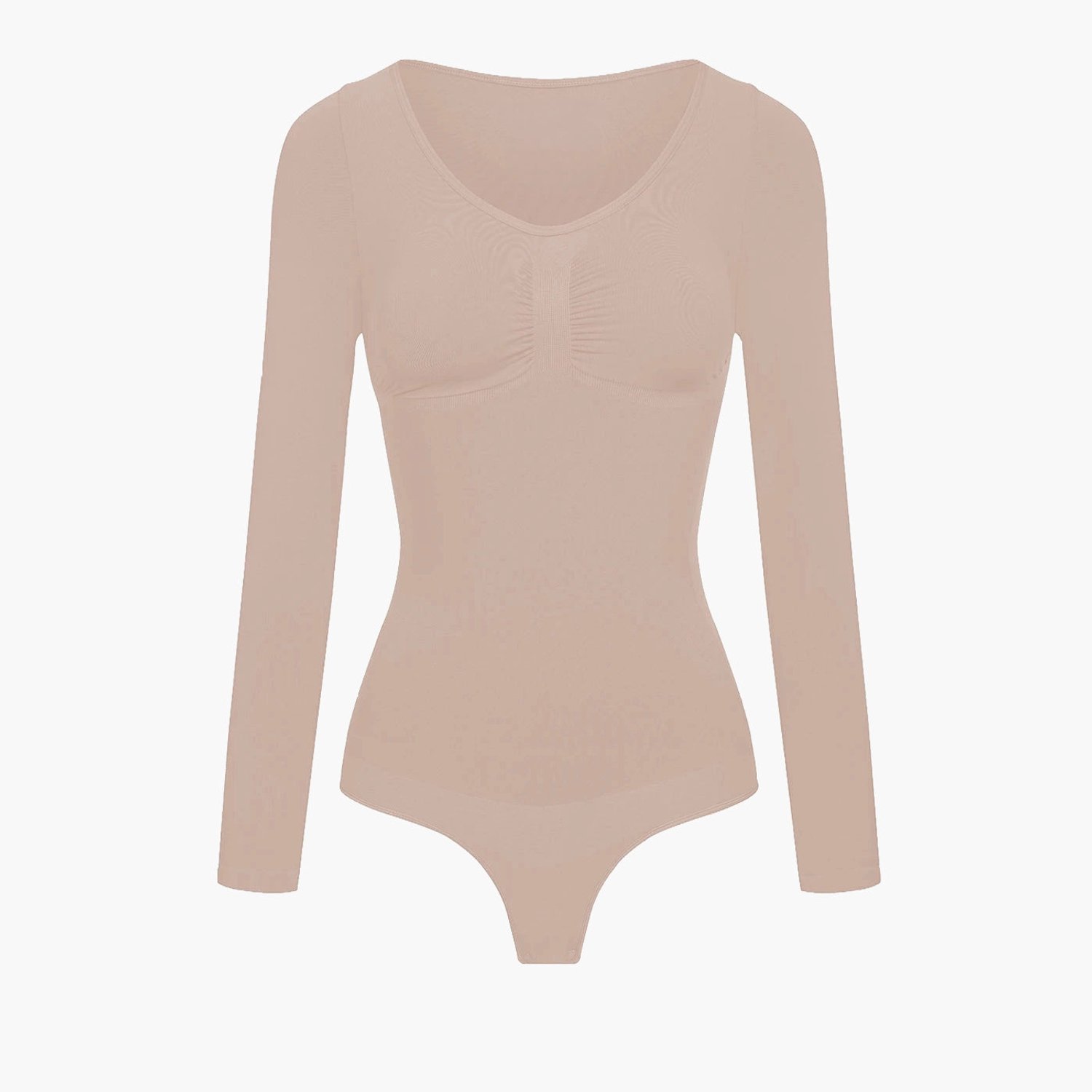 cfab Bodysuit met corrigerende werking, lange mouwen en strikje - Beige