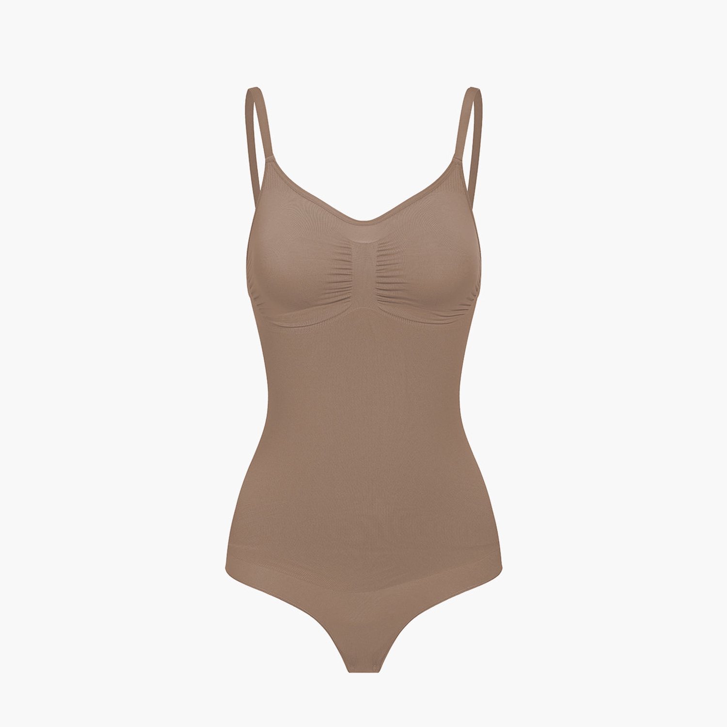 cfab Bodysuit met corrigerende werking en koordjes - Caramel - L - Corrigerende Body - Naadlos - corrigerend ondergoed dames