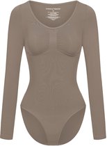 cfab - Bodysuit met corrigerende werking, lange mouwen en onderrok - Taupe - M