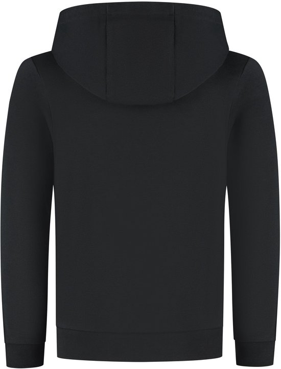 Achterkant van een zwarte Cruyff hoodie met capuchon voor junioren.