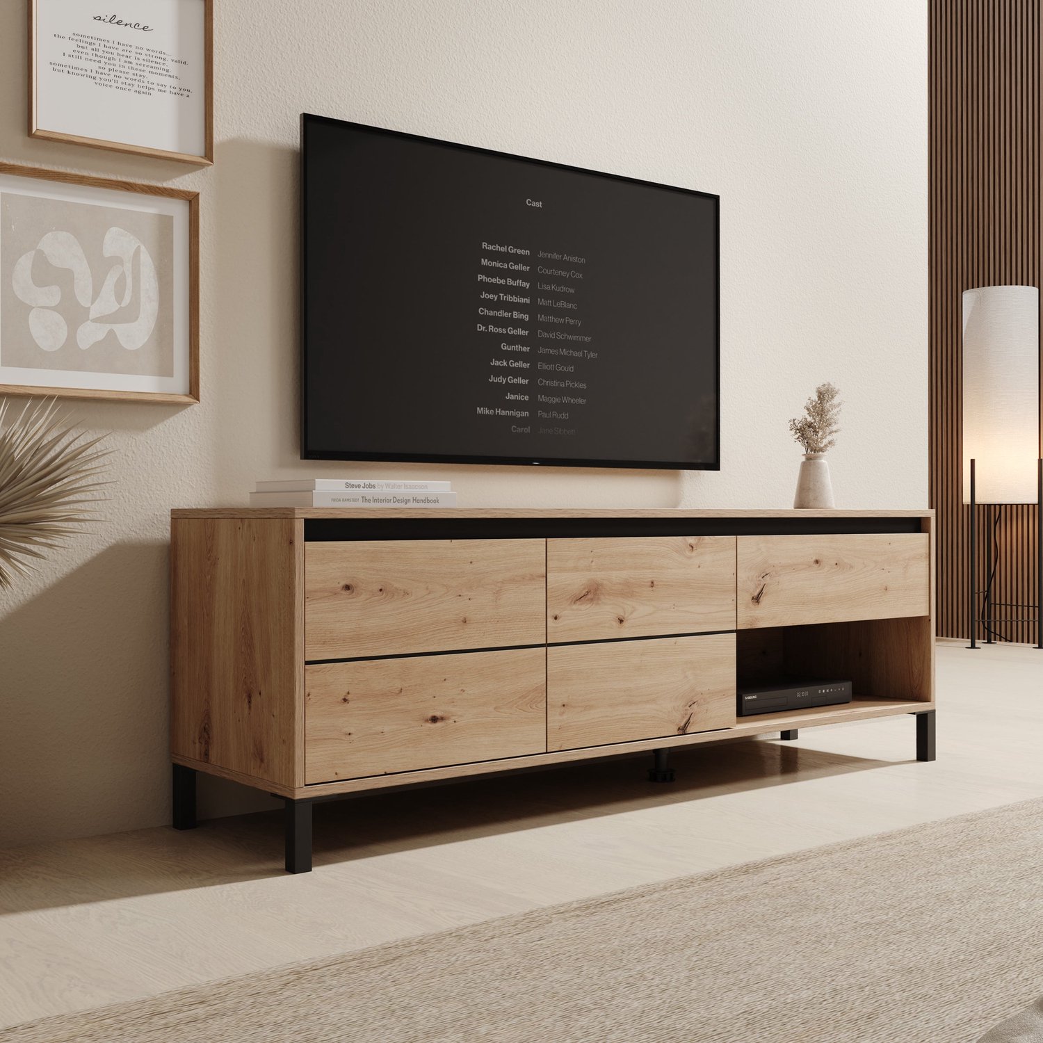 MEUBELLA Montellini - TV-Meubel - Eikenpatroon - 151x40x52 cm Bruin