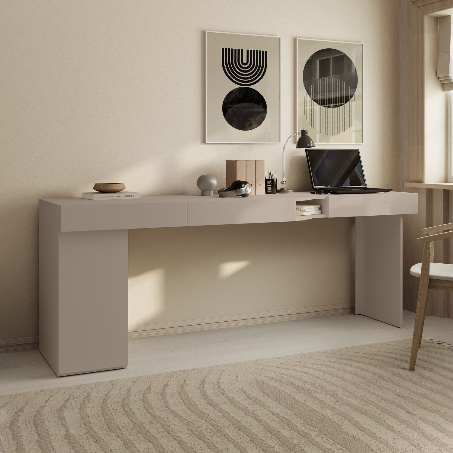 MEUBELLA Whenua 2 - Bureau links - Beige - 211x55x79 cm