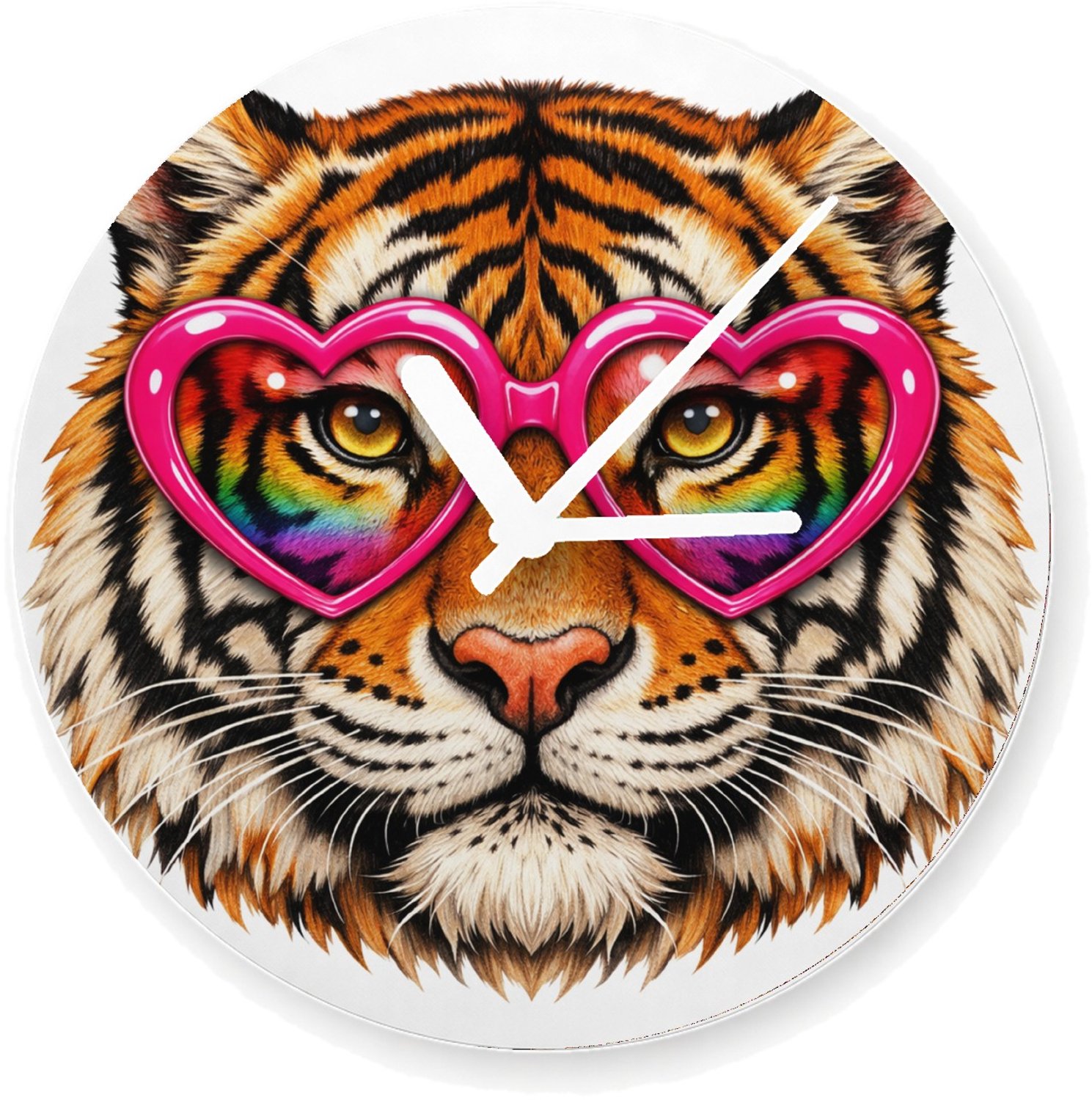 Mr Cadeautjes Glazen klok Ø 20 - design Een expressief dierengezicht met een speelse, zelfverzekerde | cadeau Wit