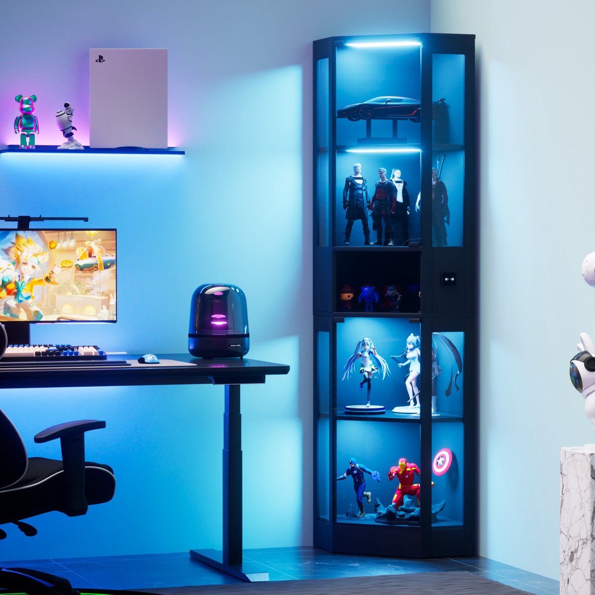 MODFU - Vitrinekast - Glas - LED-Verlichting - Glazen Deuren - Zwart