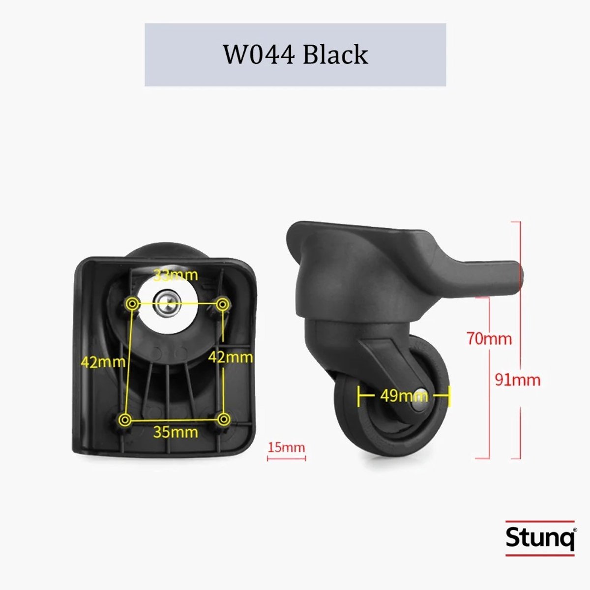 Stunq® Reistas Wiel Vervanging - Zwart - Universele Slijtvaste Afneembare Wielreparatieset
