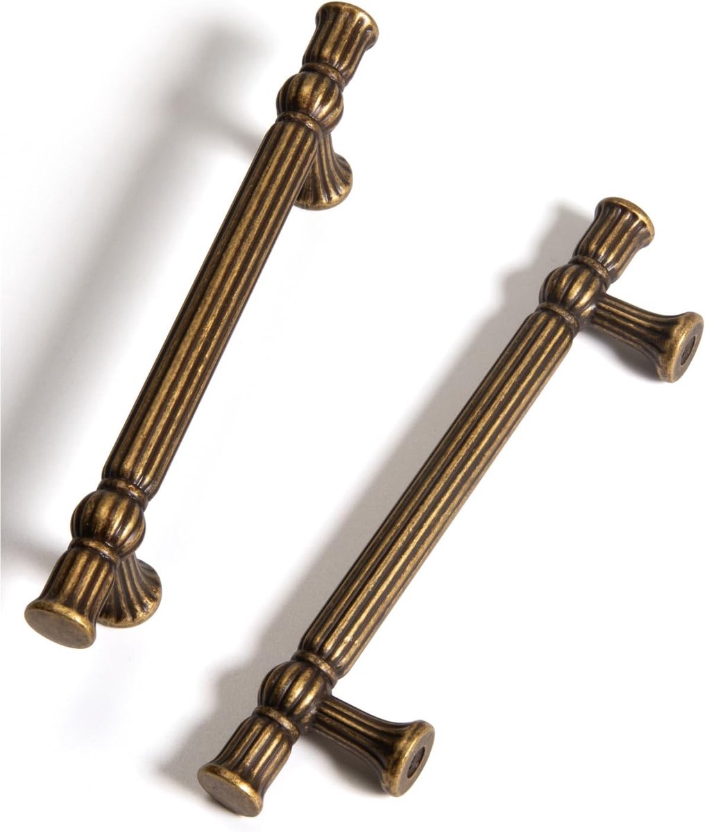 Messing kasttrekkers - 96 mm gatcentrum, klassieke vintage ladehandgrepen zinklegering, keukenkast badkamer dressoir kast hardware (5, antiek messing, 96 mm gatcentra)