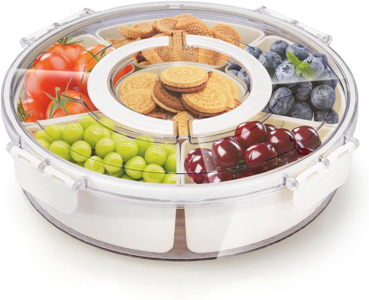 Snack Box met Compartimenten - Snack Plate met Deksel - Geschikt voor Bewaren van Snoep en Koekjes - 28 cm - Handig voor Picknicks en Fam...