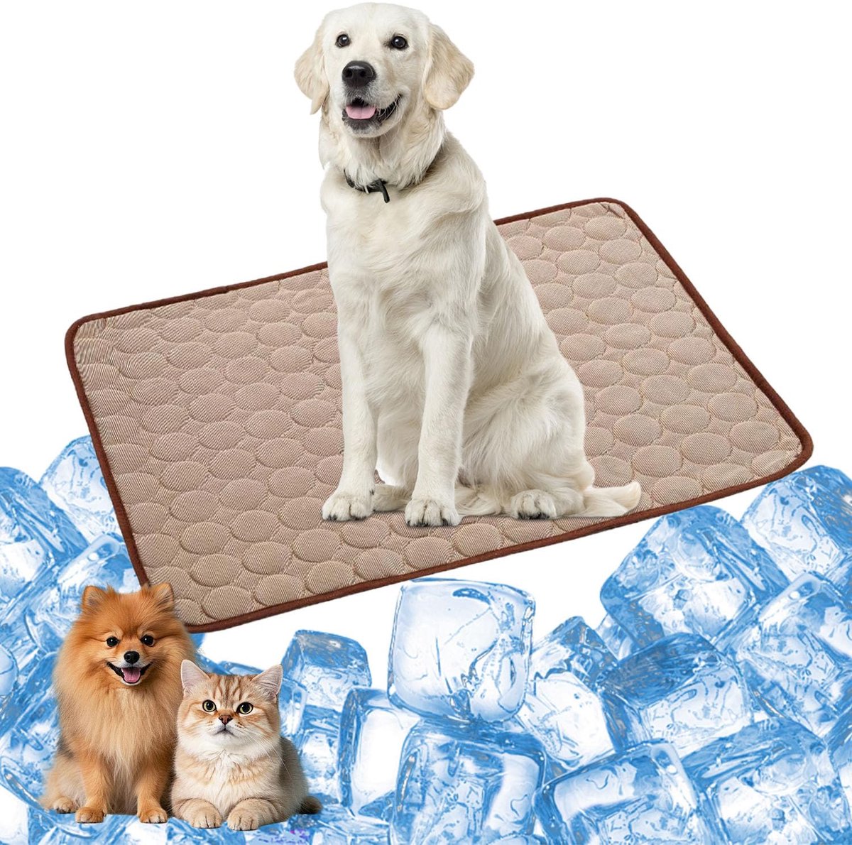 Koelmat voor honden en katten, 70 x 55 cm, zelfkoelende hondenmat, koelkussen voor honden, kattenhuisdieren, maat: L (bruin)