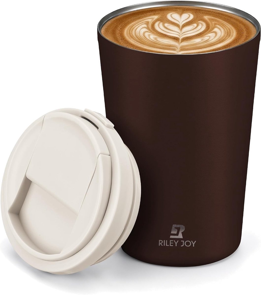 Dubbelwandige Thermosbeker - Bruin - 380 ml - Lekvrij Ontwerp - Voor Koffie en Thee
