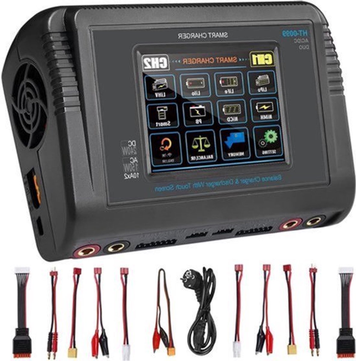 Batterijoplader – Acculader – LiPo Oplader – Balancer – Ontlader – Dual Kanaals – Touchscreen Display – 150W AC / 240W DC