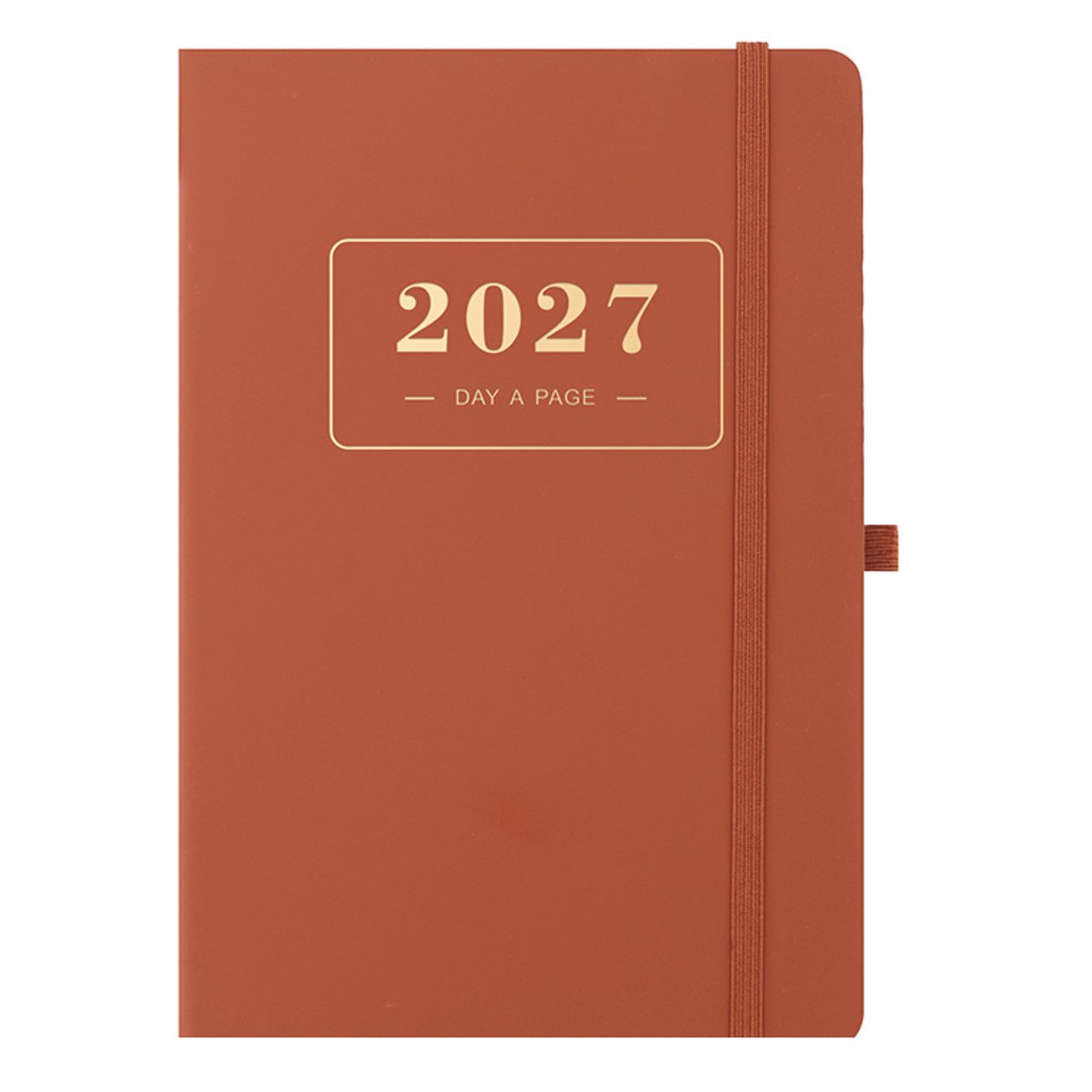 Dagplanner 2027 A5 - Engelstalige pagina's met maandtabs en dagelijkse indeling - 320 pagina's met elastische sluitband, bladwijzerlint en penlus - Waterafstotende PU-cover voor thuis, kantoor en onderweg - Bruin