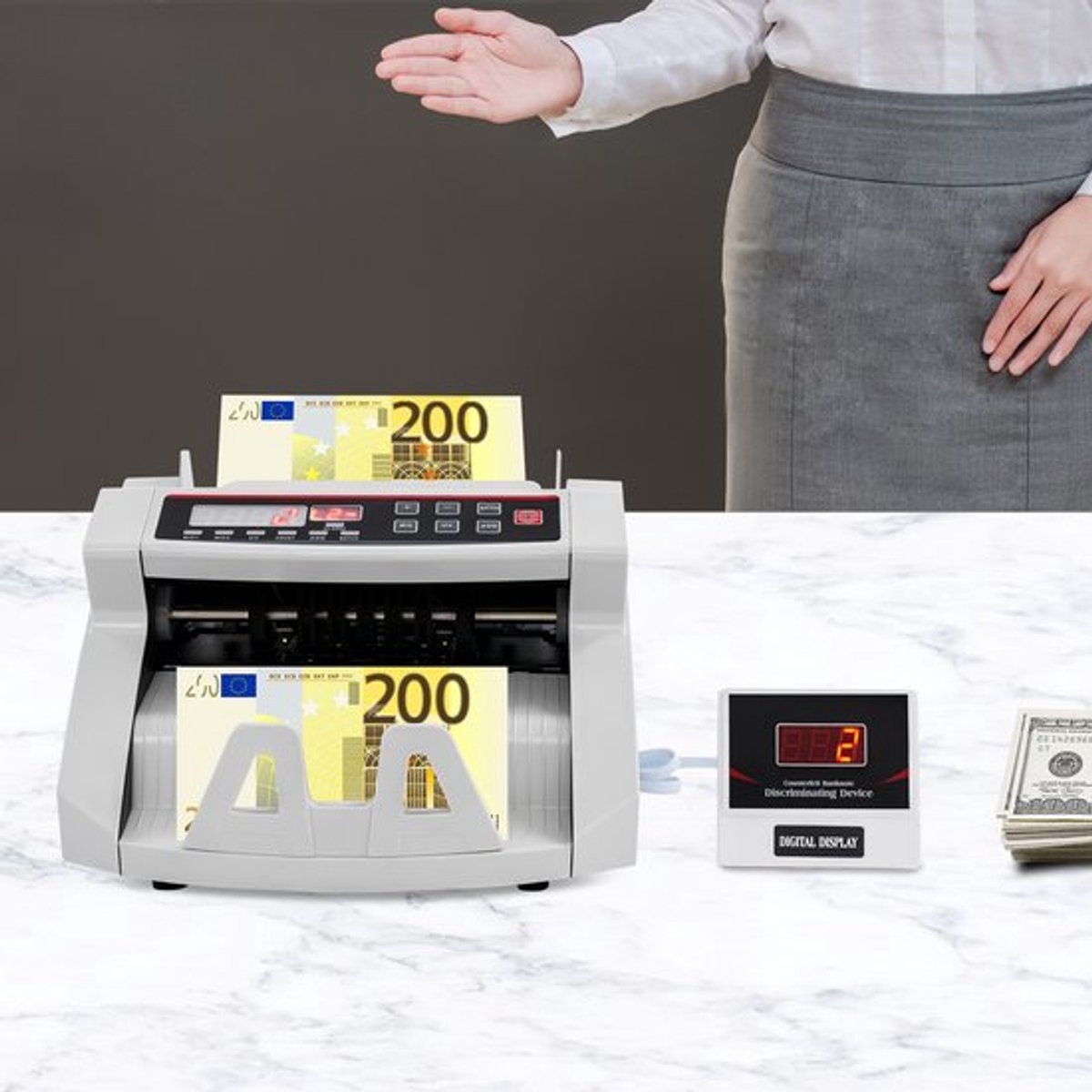 Geldtelmachine Met Dubbel Led-Display - Detectie Mg - 900 Stuks Per Minuut - ABS Kunststof - Voor Bankbiljetten Teller