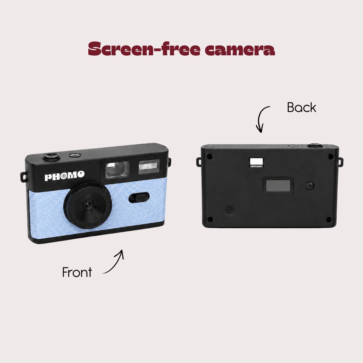 Phomo Digitale Retro Camera - Compact Camera - 8MP - 4 Retrofilters - Flits - SD-kaart - USB-C - Blauw thumbnail 2