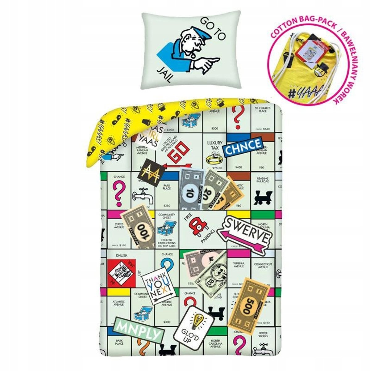 Monopoly Beddengoedset 140x200cm Katoen met Katoenen Zak