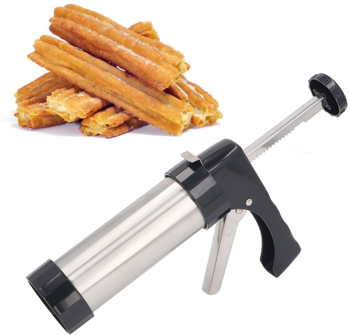 Churros Press Pistool, met 3 Churros Press Stencil Discs, herbruikbare klassieke roestvrij staal Churros Press Kit om - ShopVlot