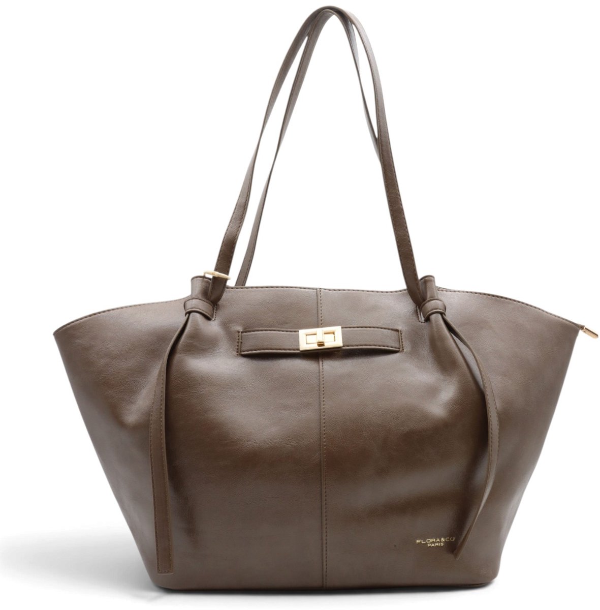 Flora&Co - SOLENE - vintage look - grote handtas/tote bag - taupe - geschikt voor A4 - ideaal voor school- of werktas