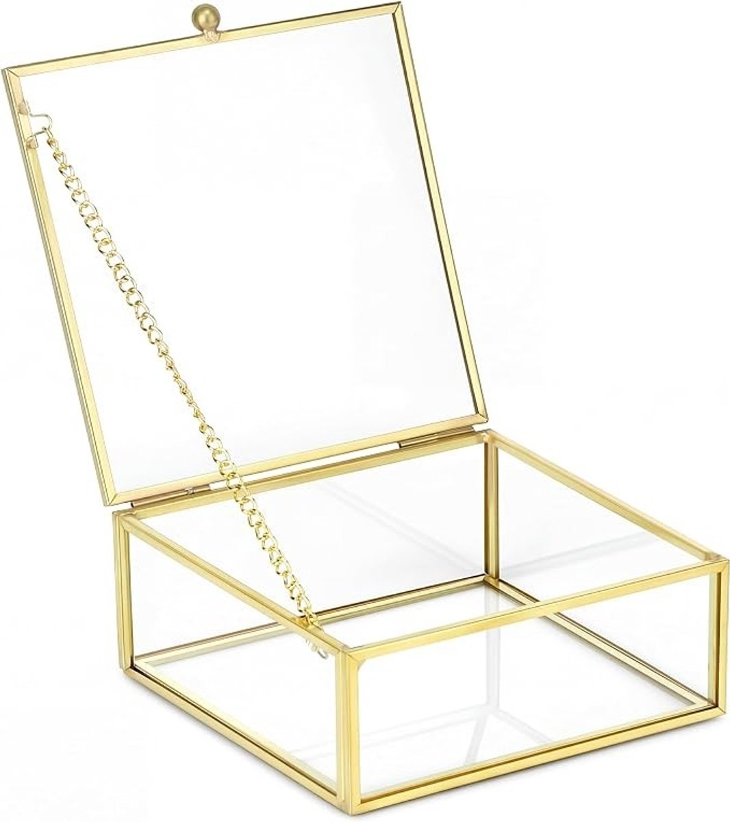 PolkaHome Gouden Opbergdoos met Deksel - Rechthoekige Glazen Sieraden Doos - Vintage Decoratie