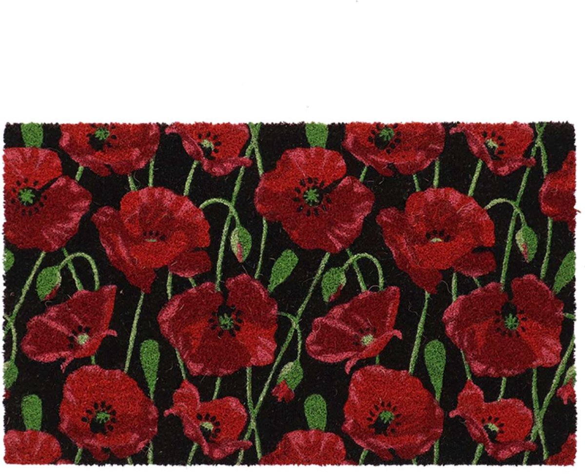 Esschert Design deurmat kokos rode klaproos zwart 75 x 45 cm