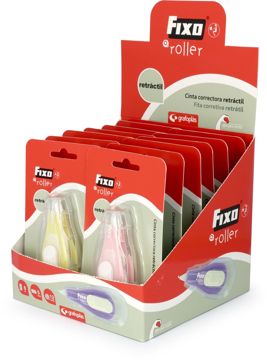Correctietape 12 stuks - intrekbaar 6 m x 5 mm - voor linkshandigen - direct schrijven - ShopVlot