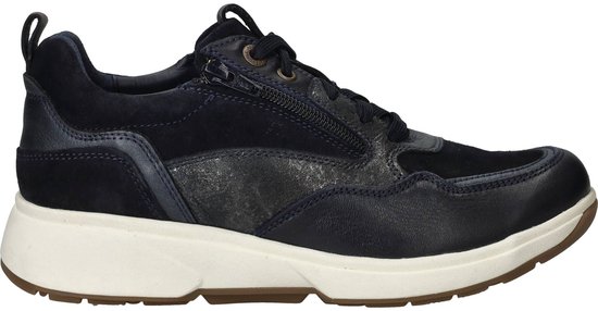 Donkerblauwe Xsensible veterschoen met zijritssluiting, lakleer en suède.