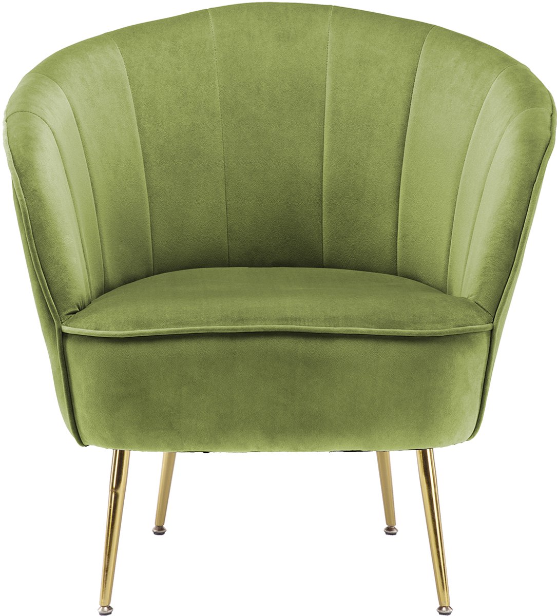 Padiro fauteuil 76 x 67 x 78 cm - pistachegroen - fluweel - verticale siernaden en goudkleurige poten