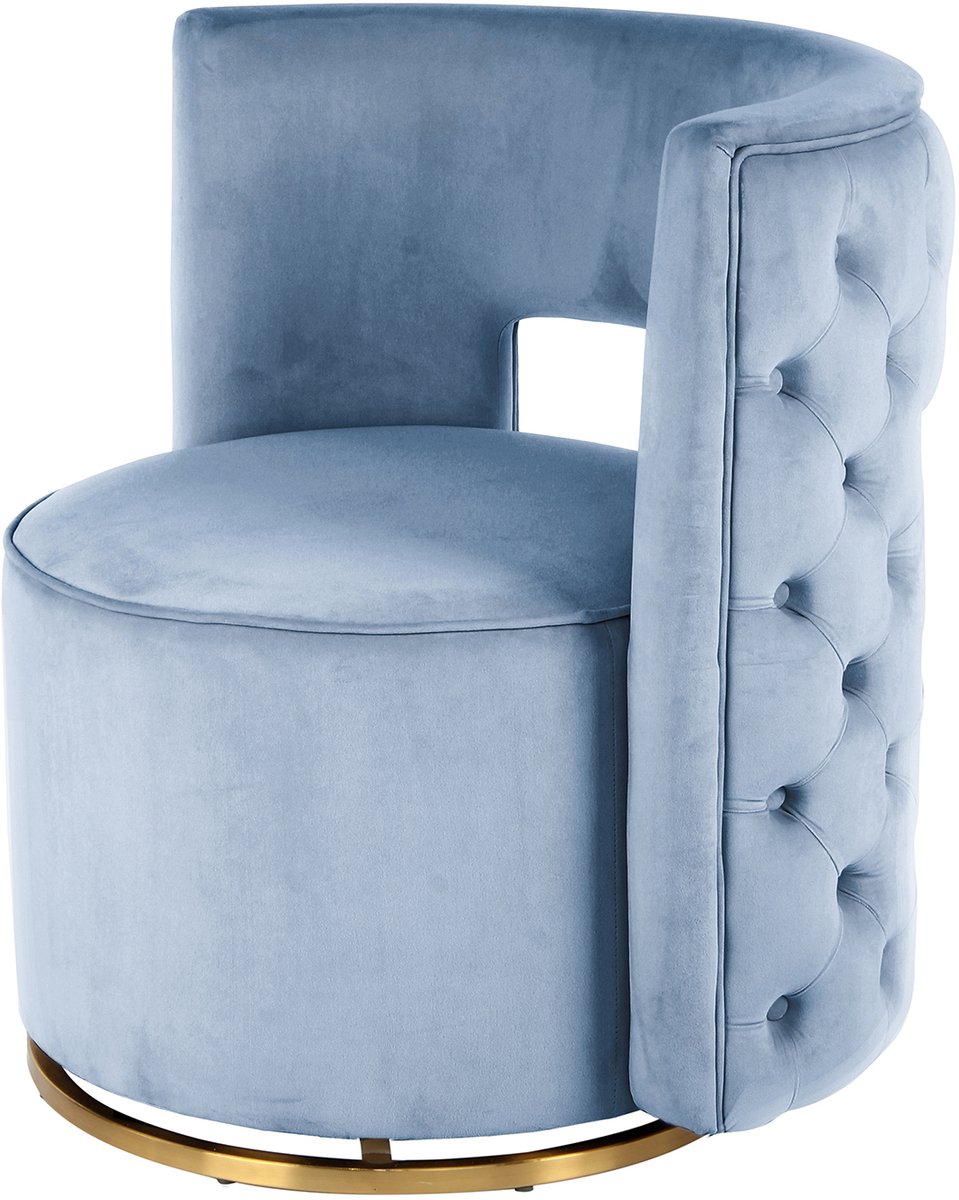 Padiro draaifauteuil 74 x 66,5 x 77,5 cm - lichtblauw en goudkleurig - fluweel - ronde rugleuning en sierknopen