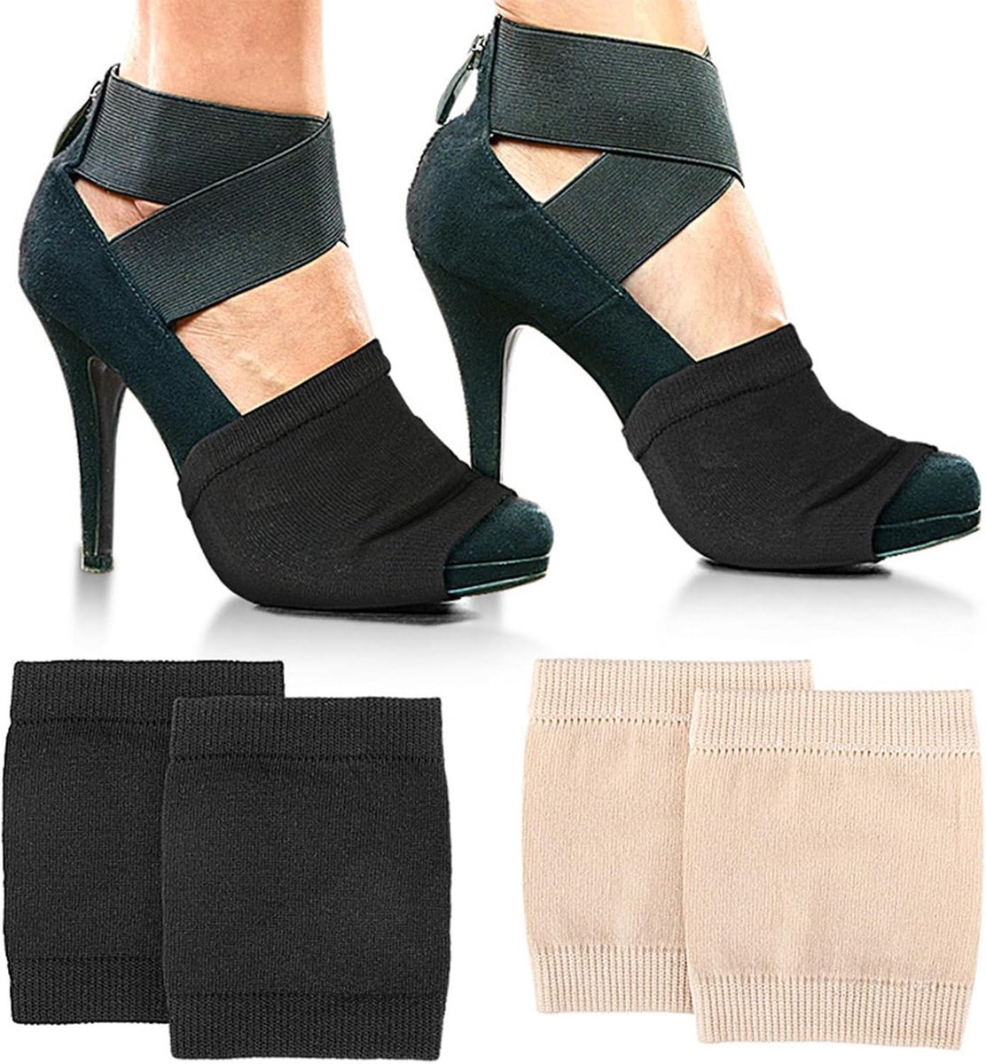 Danssokken voor over schoenen, ideaal voor rotaties en pirouetten op gladde vloeren, perfect voor ballet en line-dance, zwart en huidskleur, comfortabel en antislip