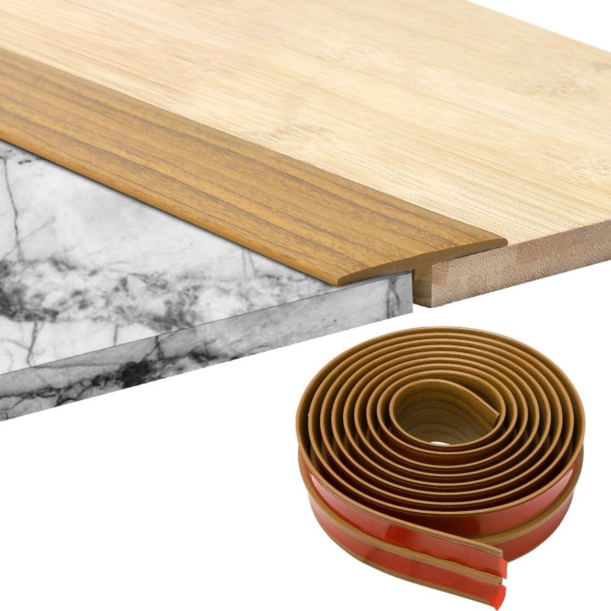 Zelfklevend T-profiel voor deurdrempels en vloerverbindingen, 3 m x 2 cm, geel eikenhout, duurzaam en eenvoudig te installeren