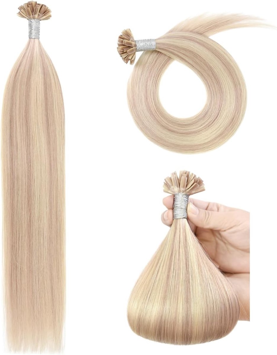U-Tip Haarverlengingen van Echte Haar met Keratine 55 cm - Remy Haar in Asblond Mix 50 g