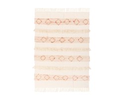 Padiro woonplaid - 130 x 170 cm - Roze / Crème - Boho, Decoratief patroon - Wol - met franjes