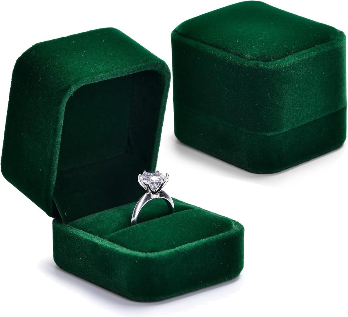 Elegante groene fluwelen ringdoos voor verlovingsringen, trouwringen en jubileumgeschenken, perfect voor elke gelegenheid