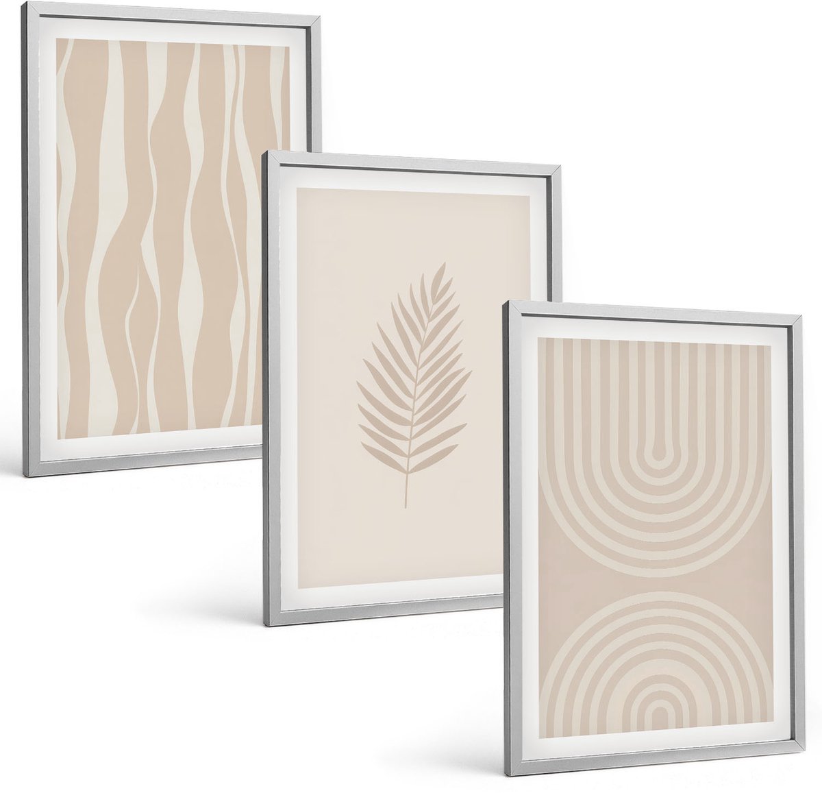Coloray 3-Delige Schilderij Set - Patronen In Beigetinten Met Plantmotieven - 40 x 60 cm - Muurdecoratie - Schilderijen Set - Woonkamer - Interieur Decoratie