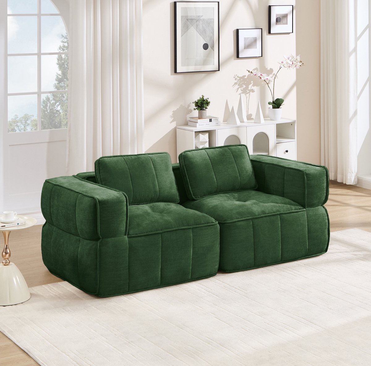 REDOM - Zitbank - Modulair - Zonder montage - Moderne stijl - Woonkamer en appartement - Polyester - Groen - 198 x 93 x 67 cm