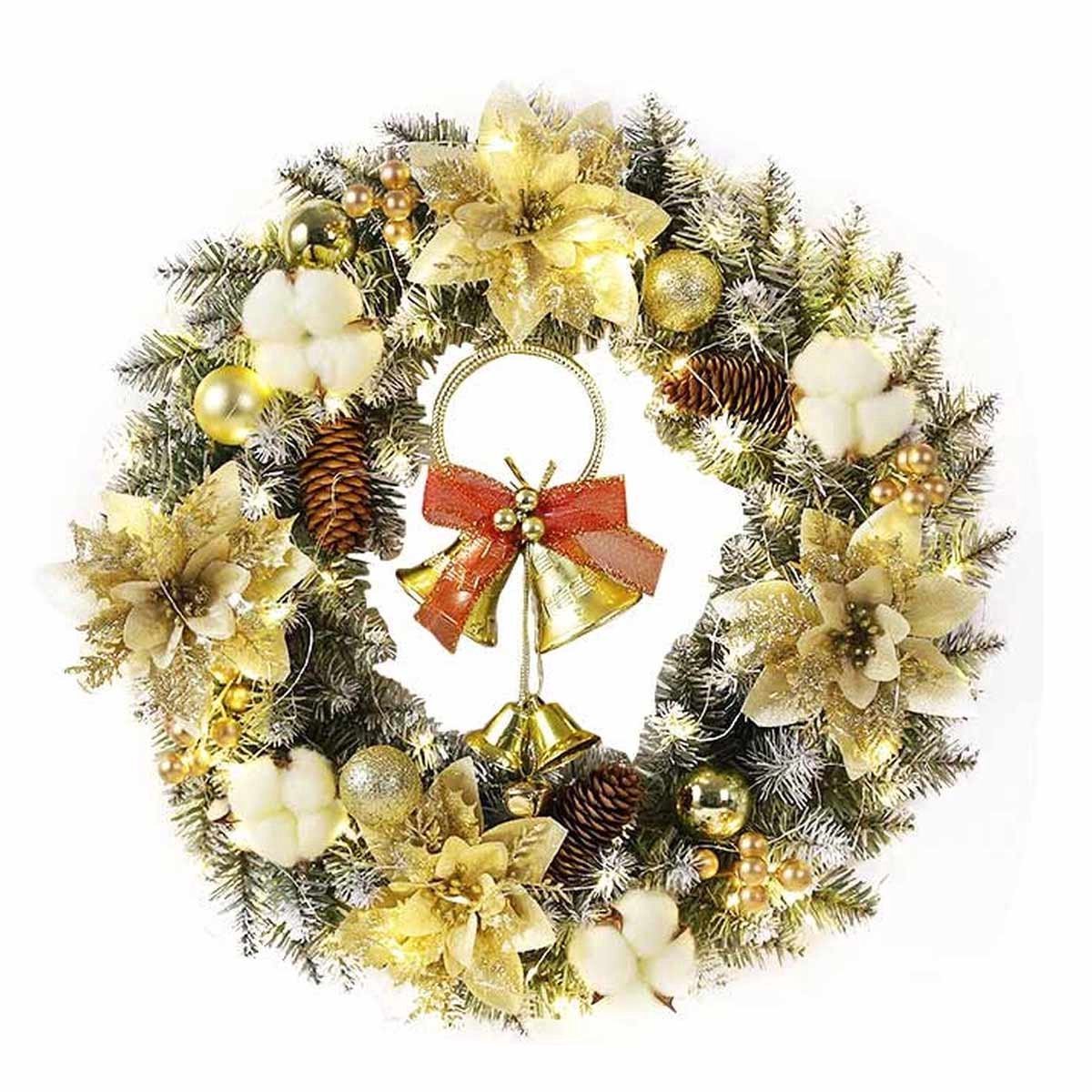 casalora - Kerstkransen met Decoraties & LED verlichting(40cm) -Goud-Met 30 Led Lampjes-deurkransen kerstversiering - Kerstdecoratie - Kerst accessoire - Kerstmis