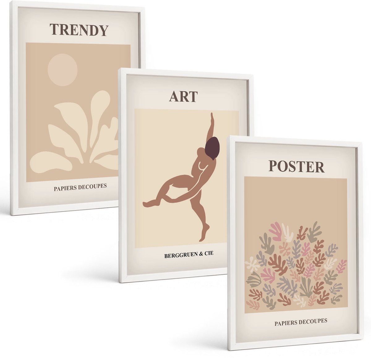 Coloray 3-Delige Schilderij Set - Abstracte Vormen En Figuren Van Henri Matisse - 40 x 60 - Wanddecoratie - Woonkamer Decoratie - Interieur Decoratie