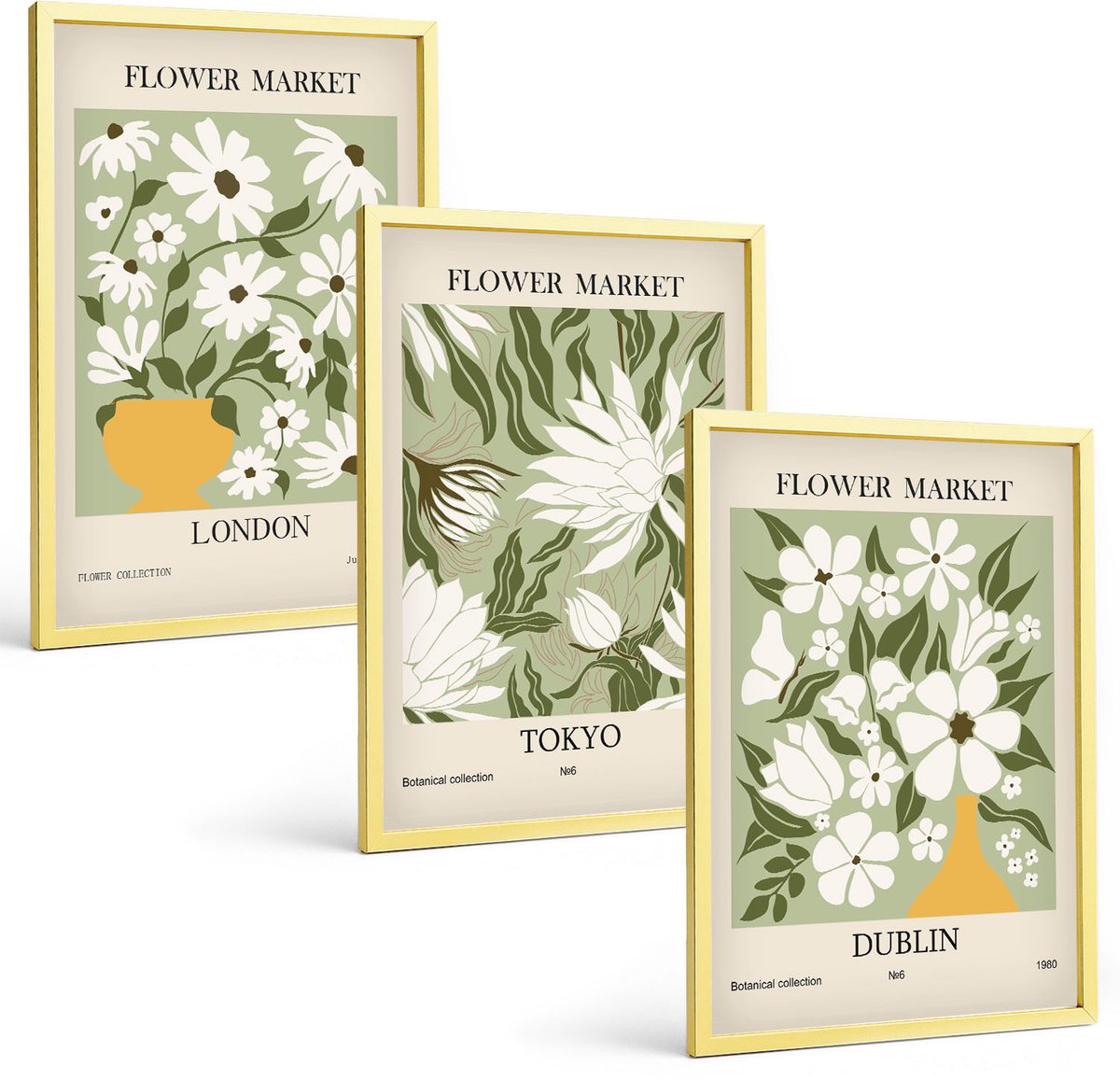 Coloray 3-Delige Schilderij Set - Geschilderde Bloemen En Fruit In Vazen - 40 x 40 cm En 40 x 60 cm - Muurdecoratie - Interieur Decoratie - Moderne Wanddecoratie