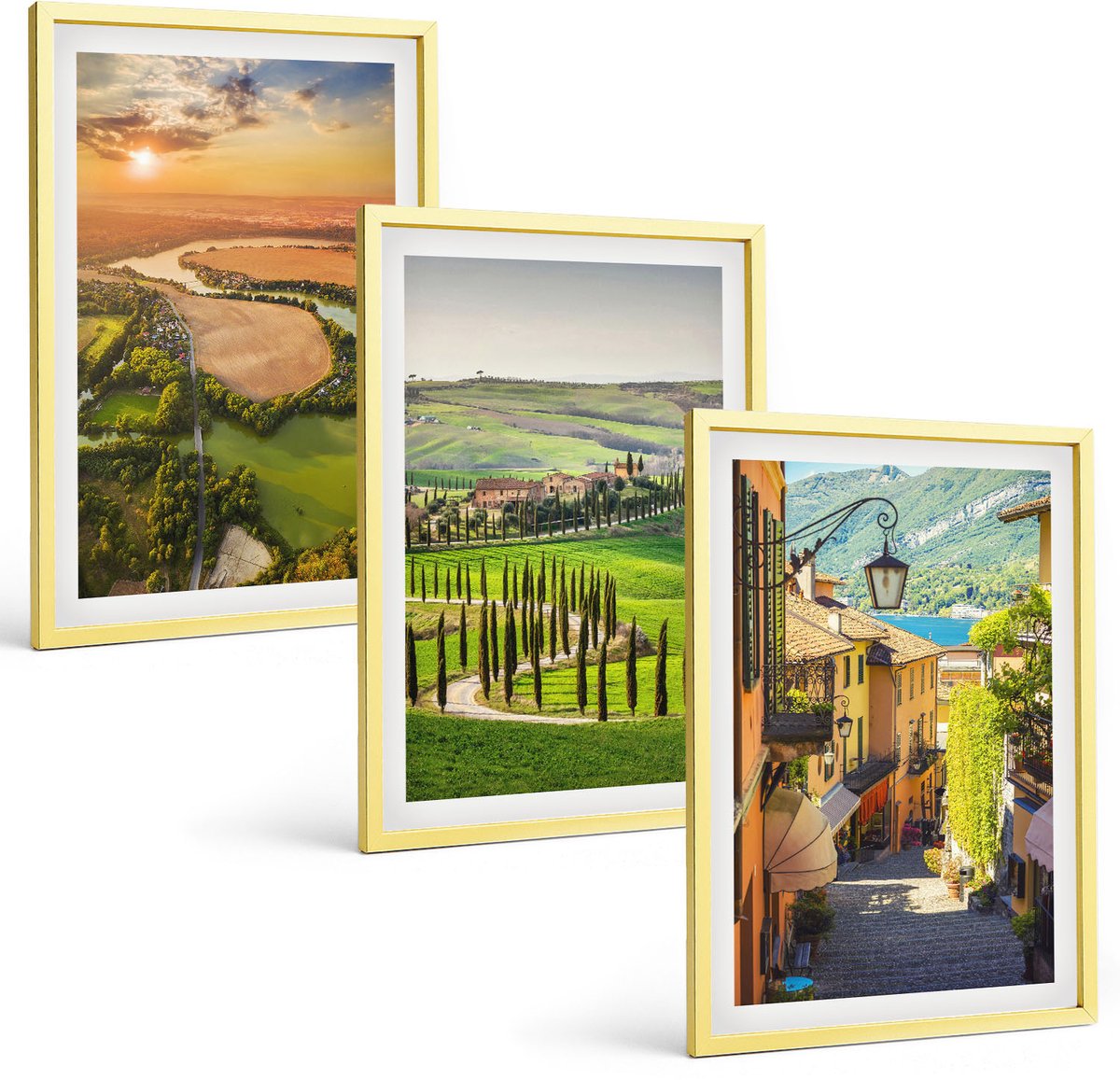 Coloray 3-Delige Schilderij Set - Elegante Bloemen En Grassen In Wit Marmer - 40 x 40 cm En 40 x 60 cm - Muurdecoratie - Decoratieve Schilderijen - Wohnzimmer - Wanddecoratie