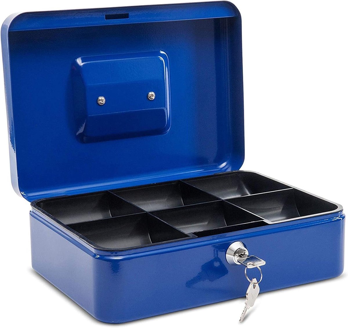 Geldcassette - Kleine kluis - Geld bewaren - Afsluitbaar met sleutel - 25 x 19 x 9 cm - Blauw