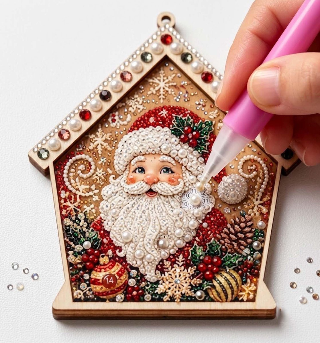 Namajunas - 3D Houten Huis Diamond Painting set - Parels - Diamond Painting Volwassenen & Kinderen - Met Diamond Painting Accesoires - Creatief Knutselen - DIY Knutselpakket - Kerstboomversiering - Kerstversiering Decoratie Binnen - Cadeau - Kerstman – foto 8