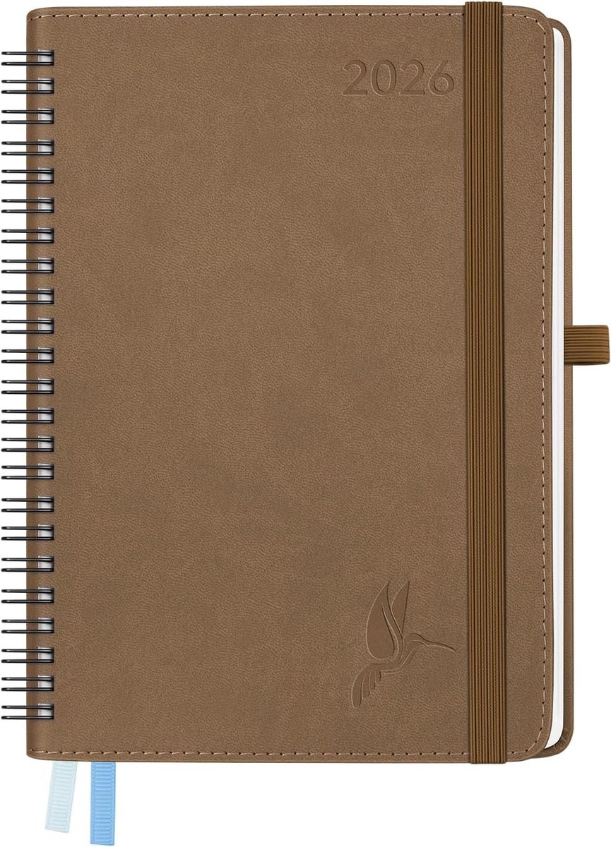Kalender 2026 - Bruin - A5 - PU-lederen Softcover - Voor Notities en Planning