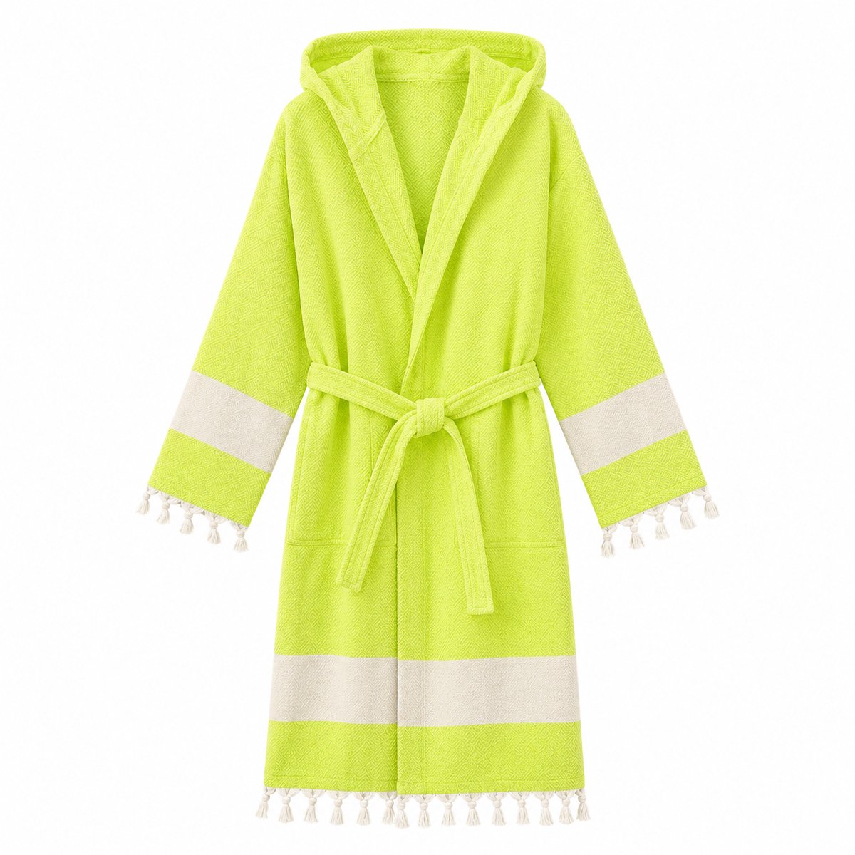 Fabric Box Badjas Dames & Heren – 100% Katoen – Hamam Peshtemal Badjas – Met Capuchon & Sjaalkraag – Franjes – Absorberend & Lichtgewicht – Halflange Badjas – Sauna, Spa & Wellness