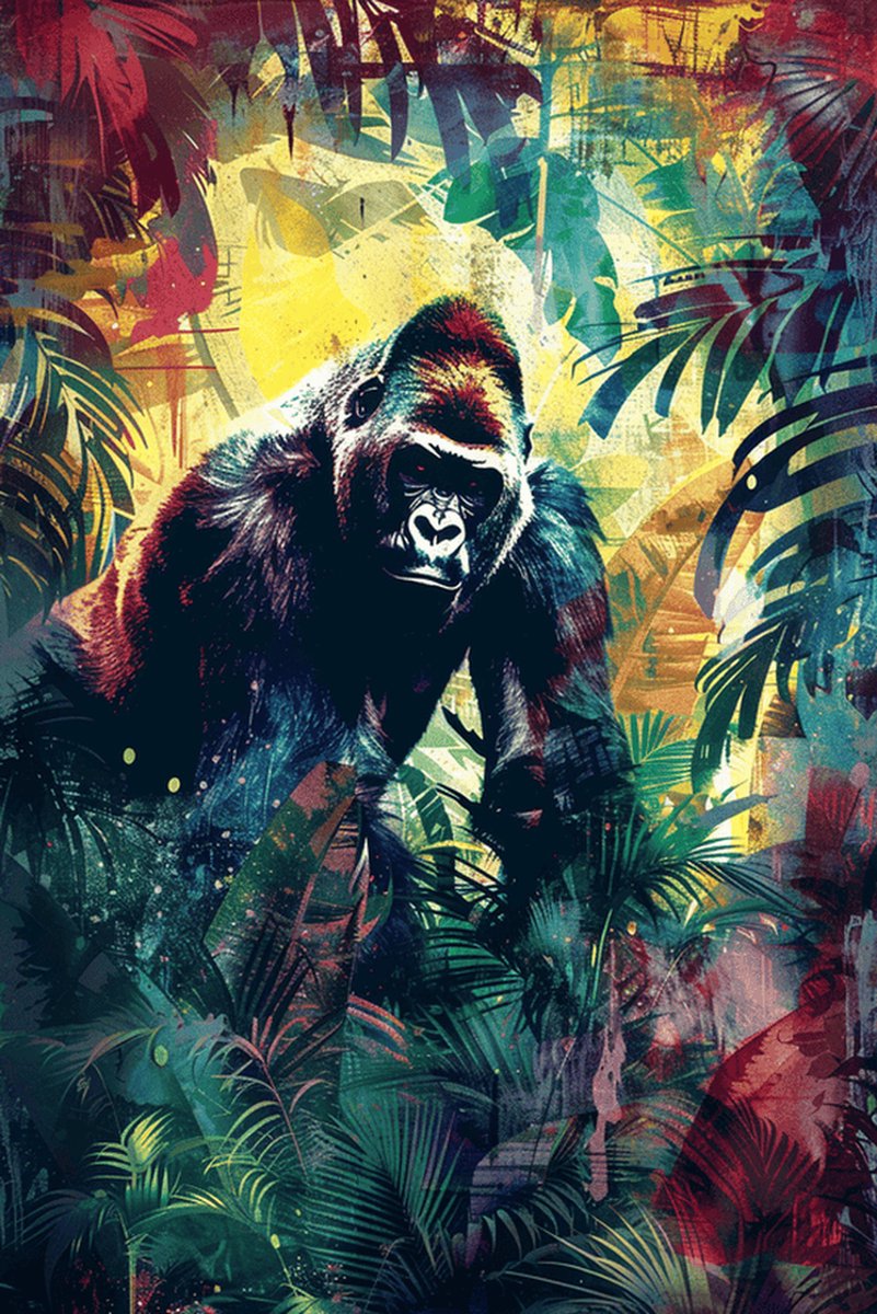 Gorilla Poster - Primaat - Natuur - Kunst - Dieren - Abstracte - Natuur - posters - formaat 70x100cm - Wanddecoratie - L2887RTB