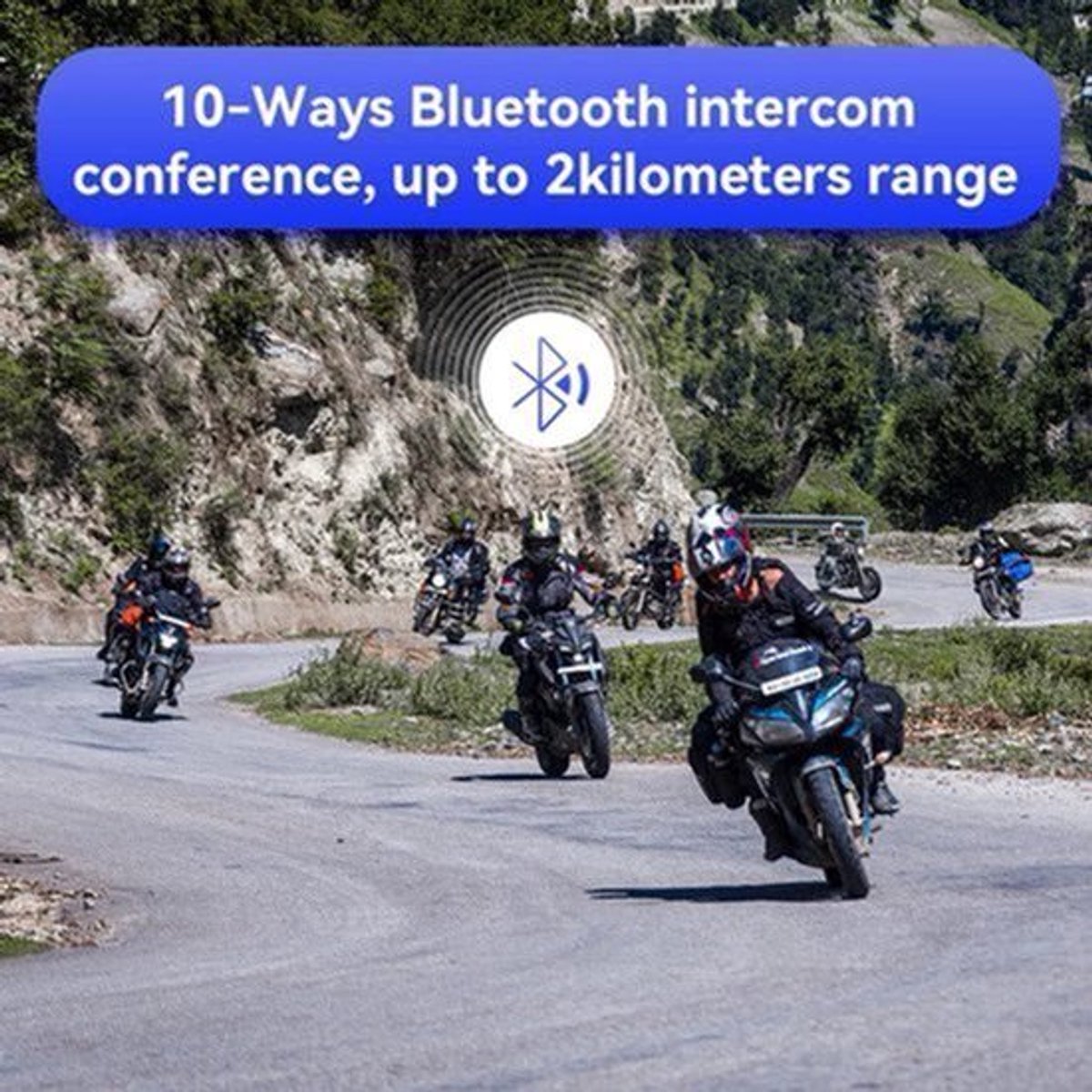 Lexin - GTX 1 - Motorfiets Intercom - Motorhelm - Bluetooth - Headsets - Handsfree - Communicator - Interphone - Voor 10 ruiters -1 stuks - 2000M