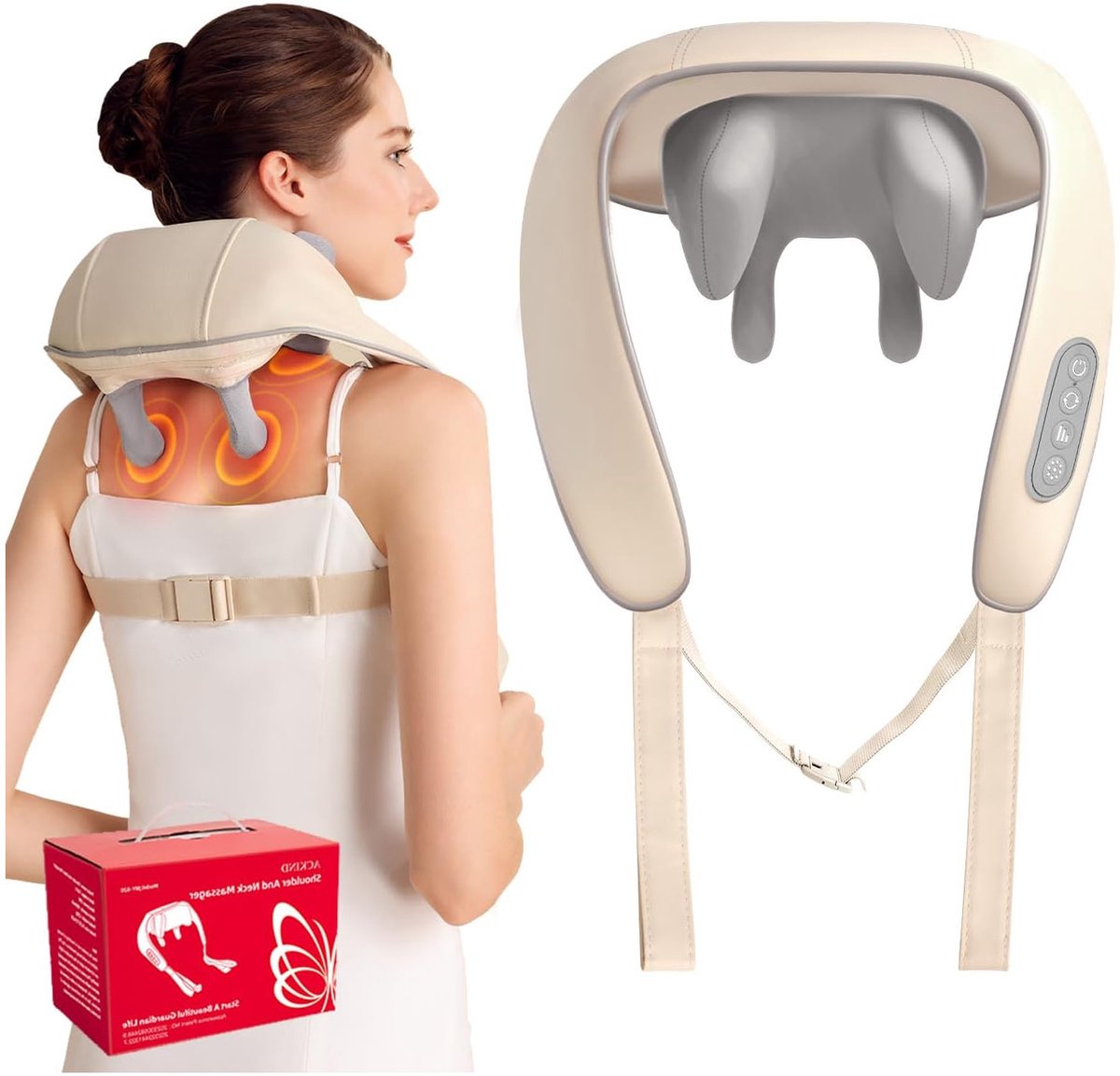 Nekmassage Apparaat - Schouder Massager met Warmte - 6D Massagekoppen - 3 Massagestanden - 2 Warmtestanden - Draadloos en Handsfree