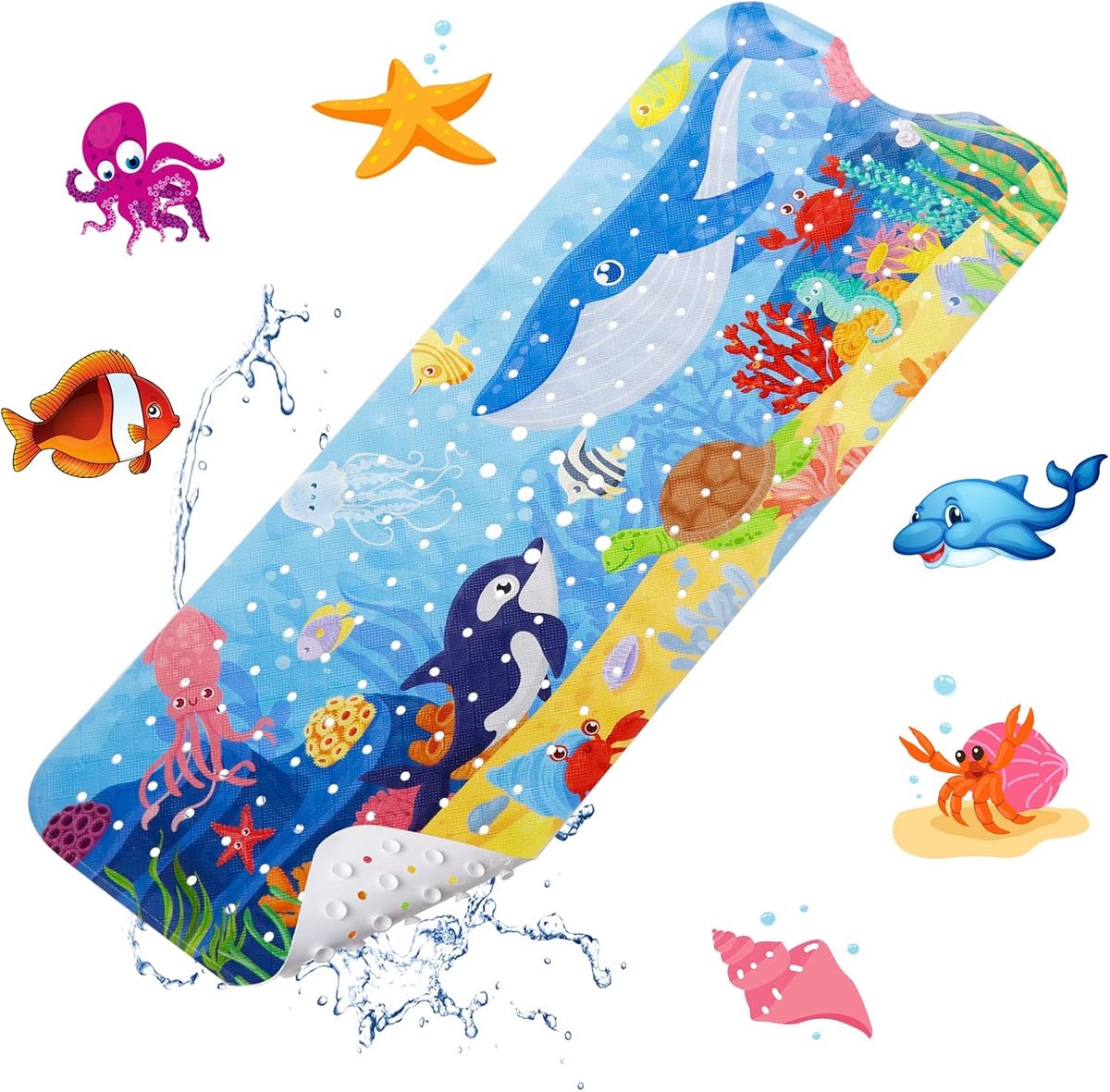 Badmat voor kinderen, 100 x 40 cm, antislip, antislip, BPA-vrij, pvc met zuignappen, schimmelbestendig en machinewasbaar