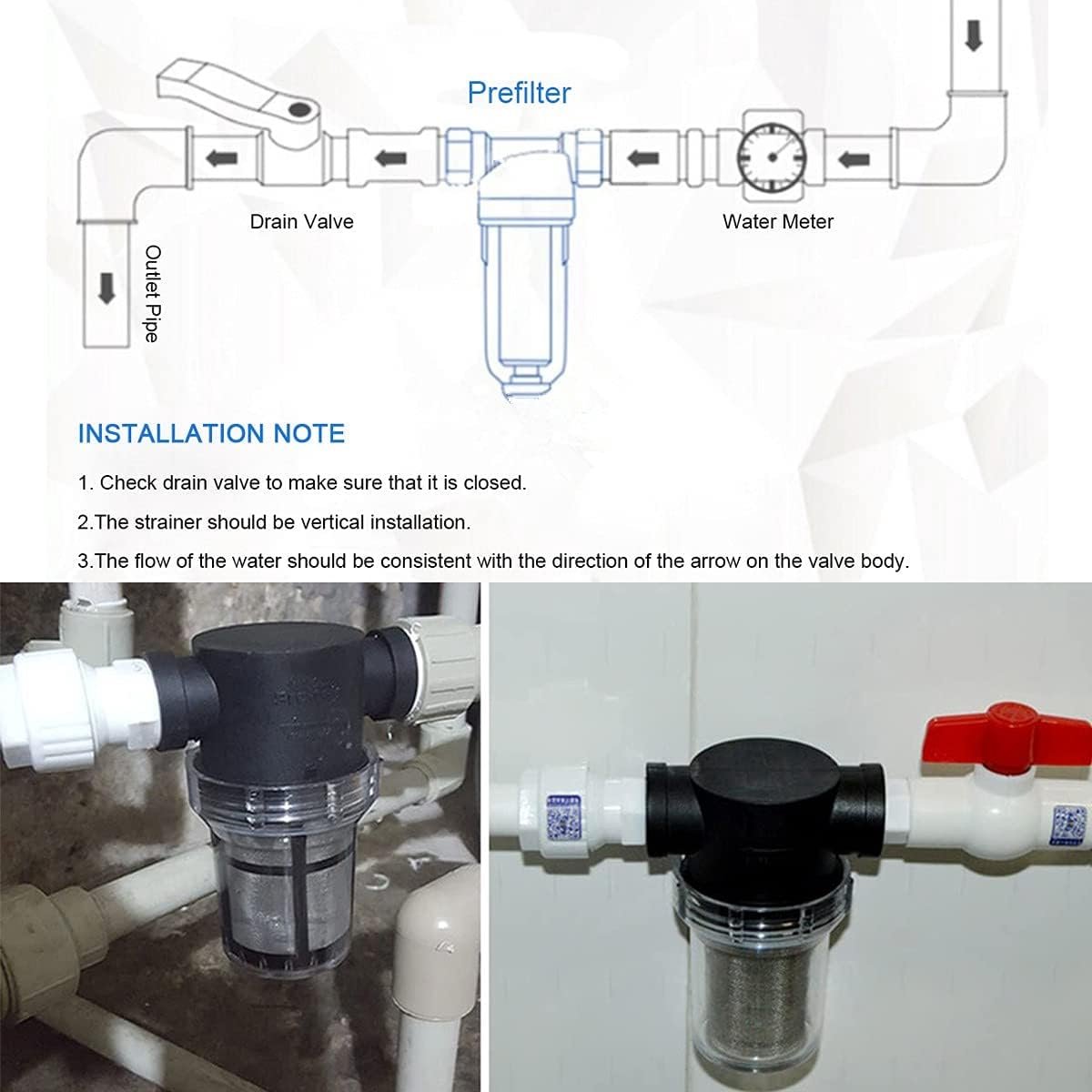 1/2" Waterpompfilter met 100 mesh roestvrijstalen zeef, inline gaaszeef waterpompfilter voor tuinbevloeiing..