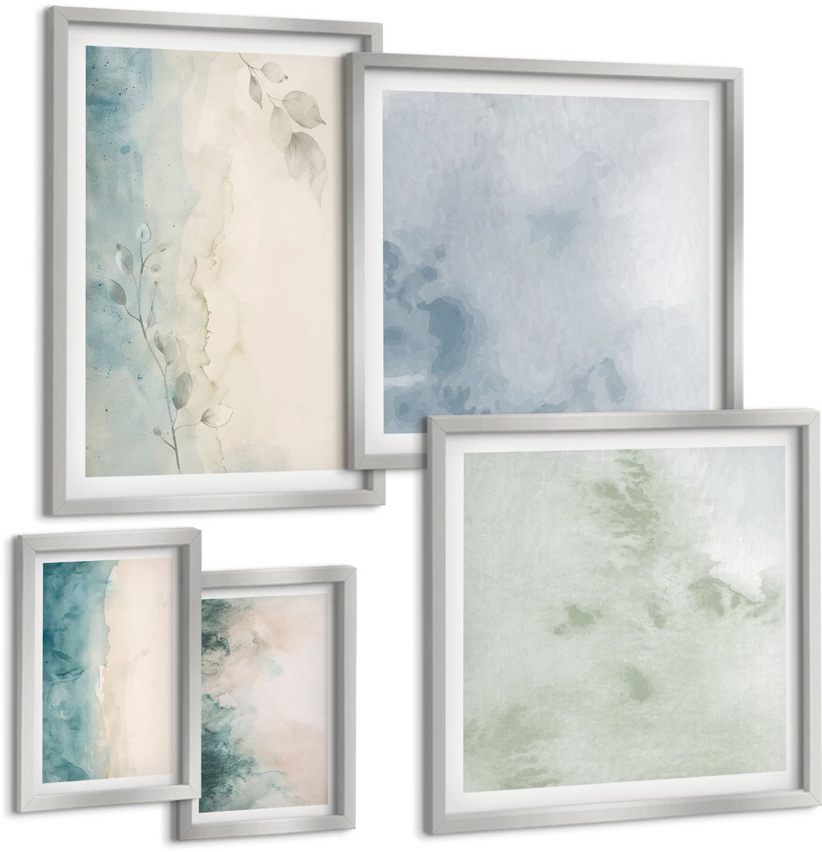 Coloray 5-Delige Schilderij Set - Lijnen En Golven In Pasteltinten Met Een Minimalistisch Accent. - 20 x 30 cm - Muurdecoratie - Schilderijen Set - Woonkamer - Stijlvolle Muurdecoratie